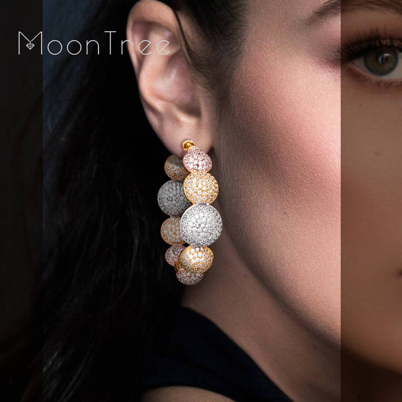 

MoonTree Classic Luxurious Circles Shape Super Cubic Zirconia Three Colors Copper Big Wide Circle Earrings Bijoux