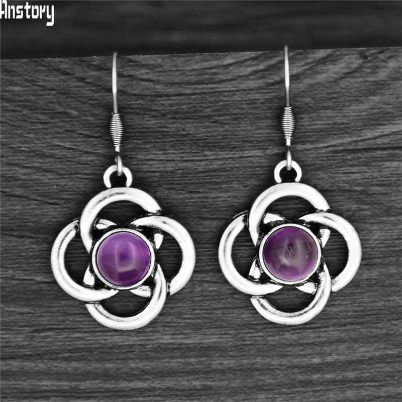 

Vintage Bowknot Amethysts Quartz Lapis Earrings For Womem Natural Stone Dangle Fashion Stainless Steel Hook Earring TE549
