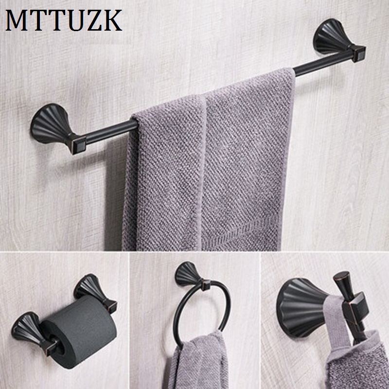 

MTTUZK 4PC/Set Brushed Nickel Bath Hardware Set Oil Rubbed Bronze Towel Bar Robe hook Paper Holder Bathroom Accessories