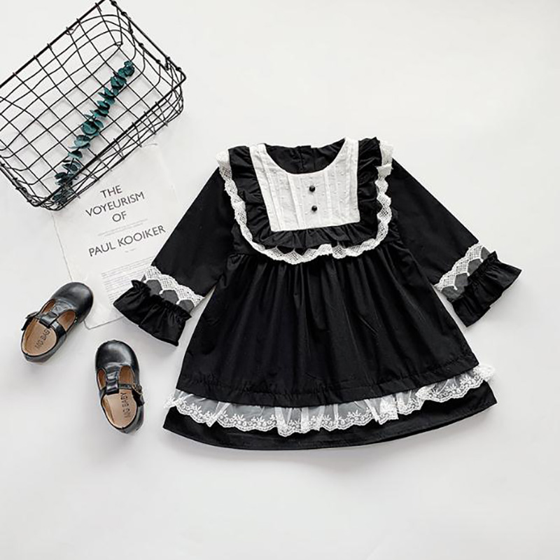 

Girls Dress 2020 Autumn New Style Lace Stitching Long-sleeved Princess Dress Baby Girl Party, Bn1726 blue