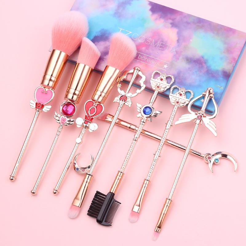 

New Sailor Moon Cosmetic Brush Makeup Brushes Set 8pcs Tools kit Eye Liner Shader Foundation Powder Natural-Synthetic Pink Hair