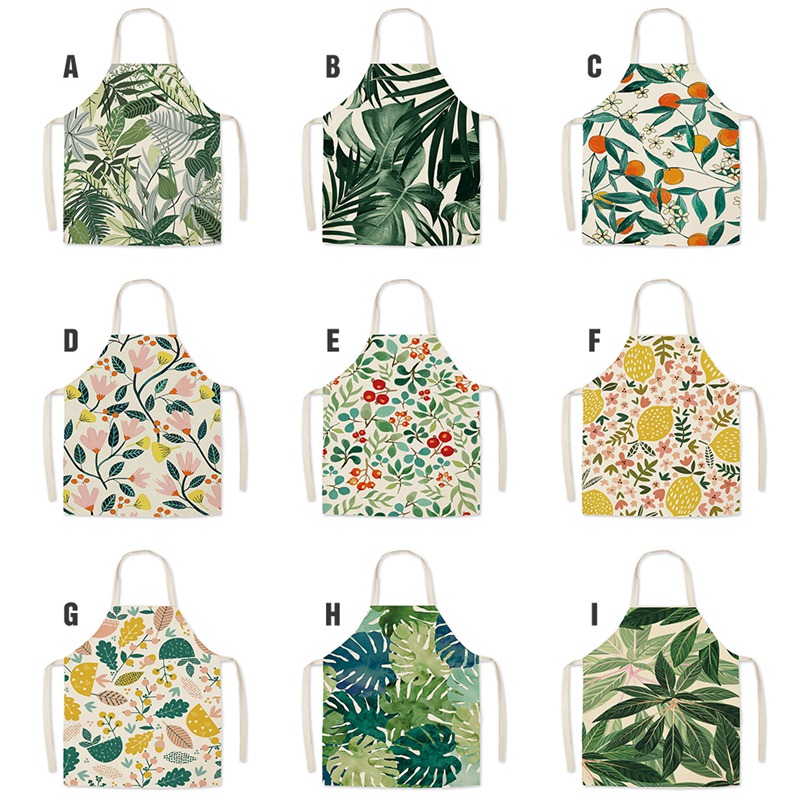 

Aprons European Cotton Linen Apron Flowers Plants Printing Brief Adult Household Baking Cooking Bib Kitchen Accessories