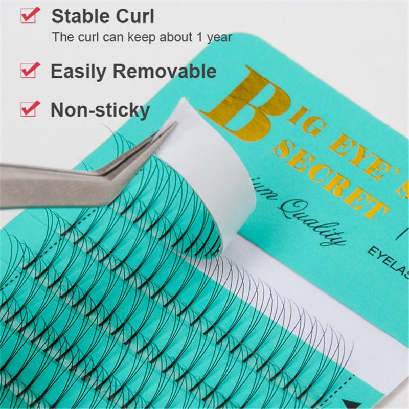 

BES 1 Tray Long Stem Russian Volume Lash Extensions Heat Bonded Premade Fans 0.03mm Thickness Eyelashes Extension Premade Fans