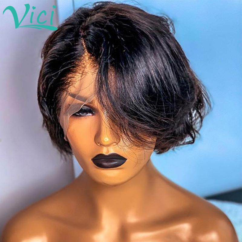 

13x4 Pixie Wig Human Hair Bleached Knots Bob Lace Front Human Hair Wigs Pre Plucked Glueless Short Wigs For Women, As pic