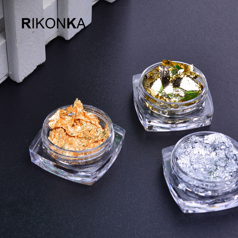 

6 Boxes Gold Silver Irregular Aluminum Nail Transfer Foil Paper Nail Art Sticker 3D Glitter DIY Manicure UV Gel Decorations, 3pcs mix colors