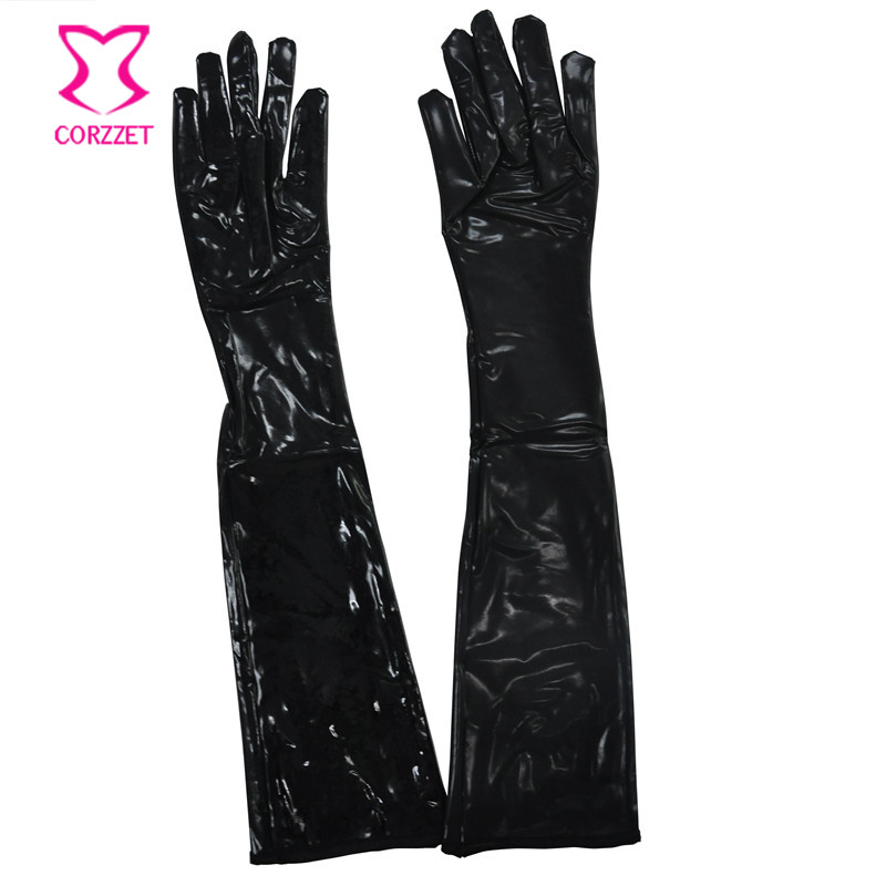 

Black&Red PVC Leather Long Gloves 40cm & 50cm Women's Mittens Ladies Leather Gloves Accessories Gothic Punk Clubwear