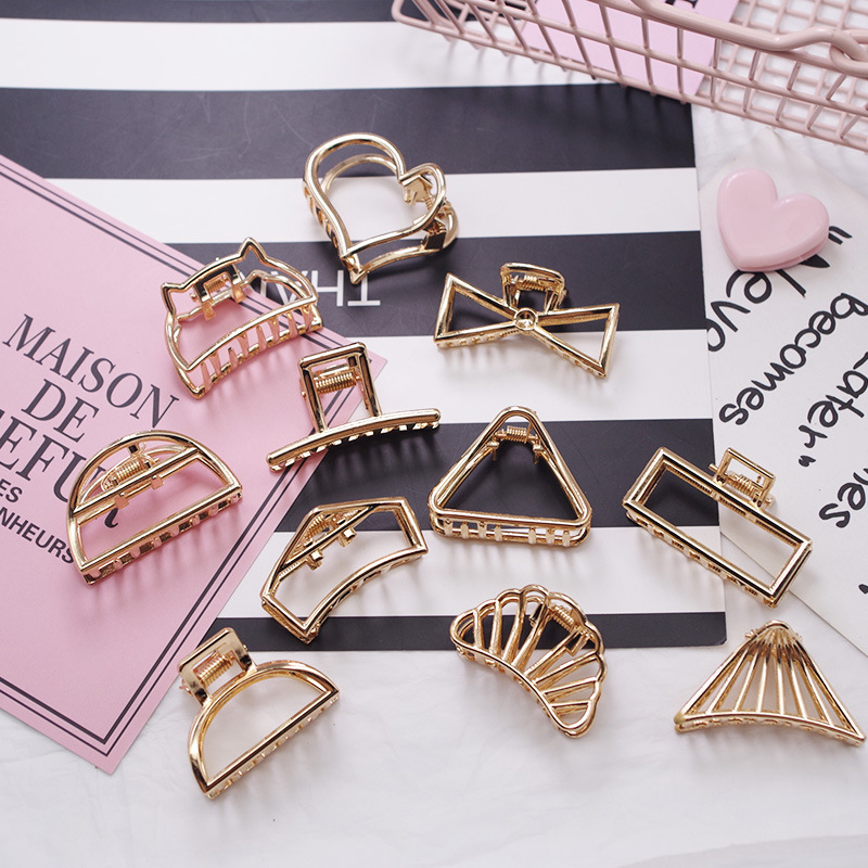 

New Fashion Women Gold Geometric Simple Alloy Hollow Hair Clips Hairpin Headband Hair Holder Claw Vintage Accessories