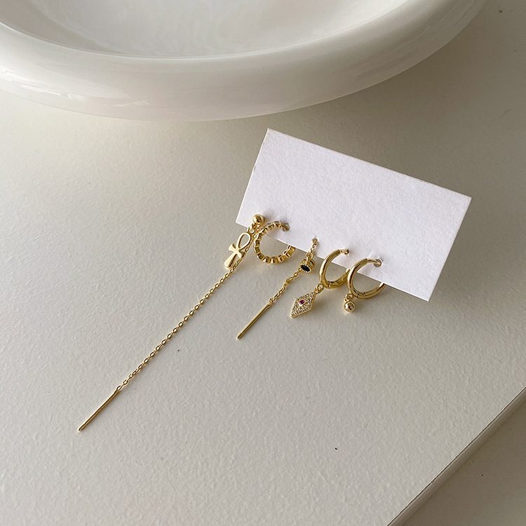 

Hoop & Huggie WTLTC Delicate Chains Link Small Earrings Set Vinatge Korean Dangling Charms Geometric Ball Bar Hoops