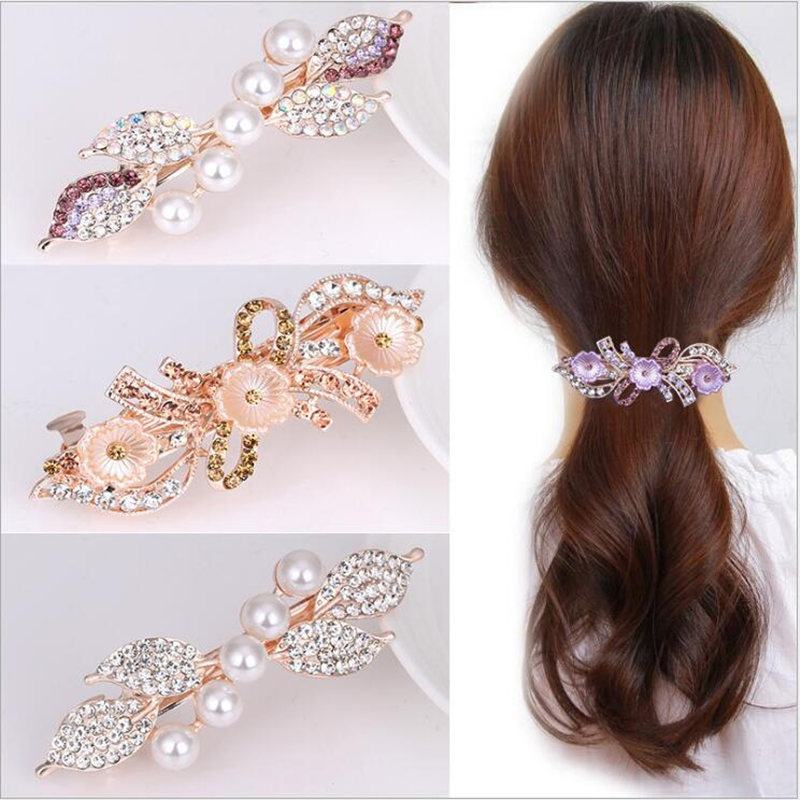 

2PCS High Quality Fashion Women Girls Pearl Butterfly Hairpins Crystal Rhinestone Flower Bow Hair Clip Barretes Hair Accessories