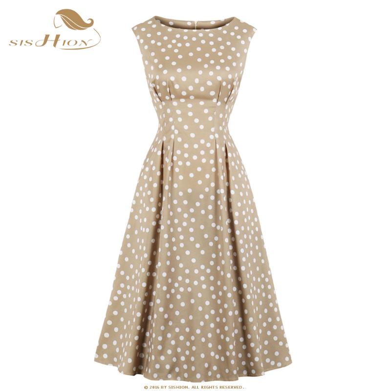 

SISHION Sleeveless Polka Dot Elegant Khaki Dress VD1561 A Line Women Ladies Party Midi Dress vestidos 2020