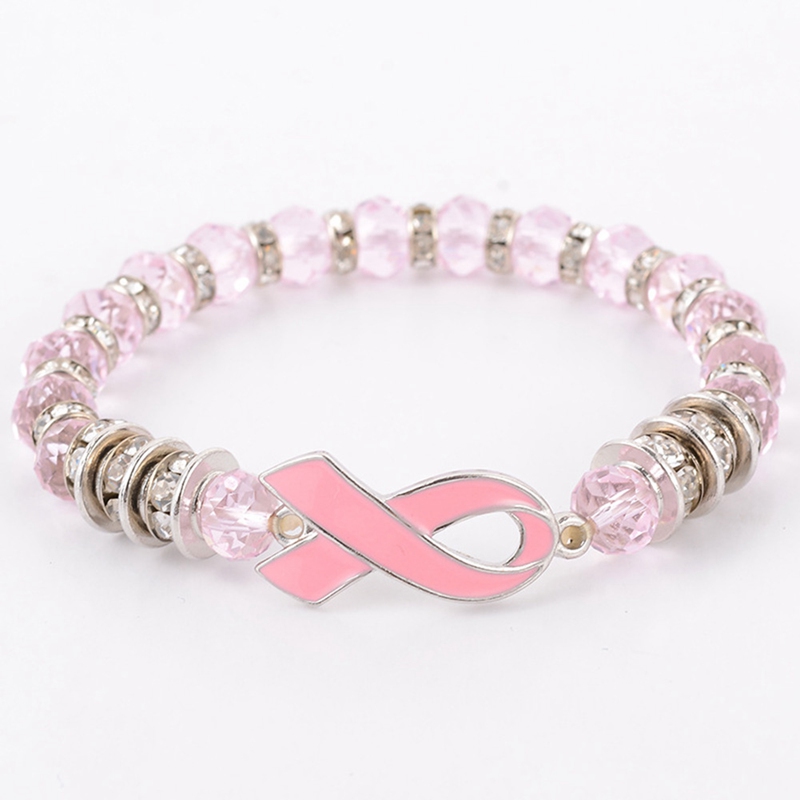 

Breast Cancer Awareness Beads Bracelets Pink Ribbon Bracelet Glass Dome Cabochon Buttons Charms Jewelry Gifts For Girls Women