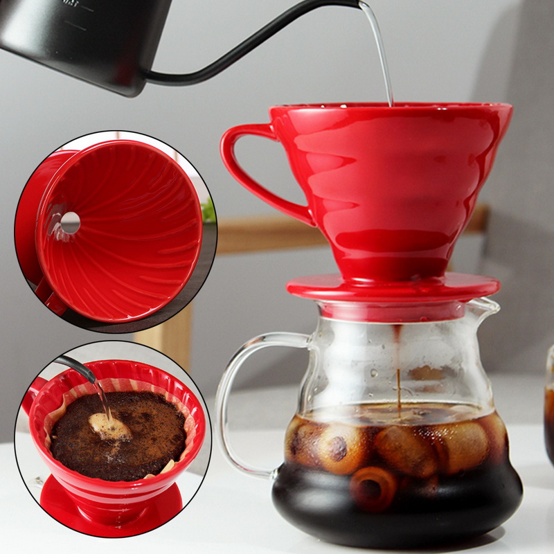 

Ceramic Coffee Dripper Engine V60 Style Coffee Drip Filter Cup Permanent Pour Over Maker Separate Stand for 1-4 Cups