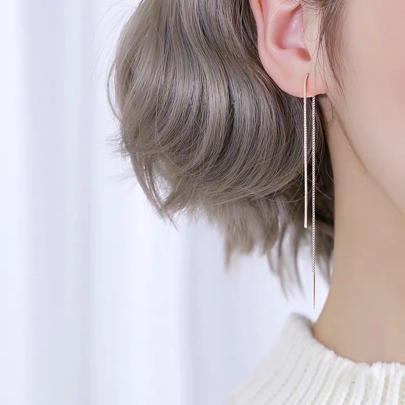 

Dangle & Chandelier 925 Sterling Silver Earrings Fashion Long Tassel 200mm Line Ear Chain Earring Wild Personality Female Jewelry