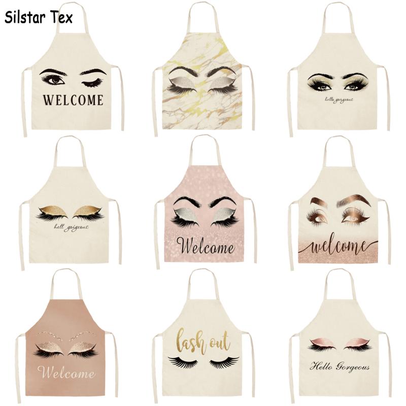 

Silstar Tex Beautiful Eyes Eyelashes Apron Sleeveless Woman Kitchen Play Bibs Home Cooking Baking Coffee Aprons Cleaning Tool