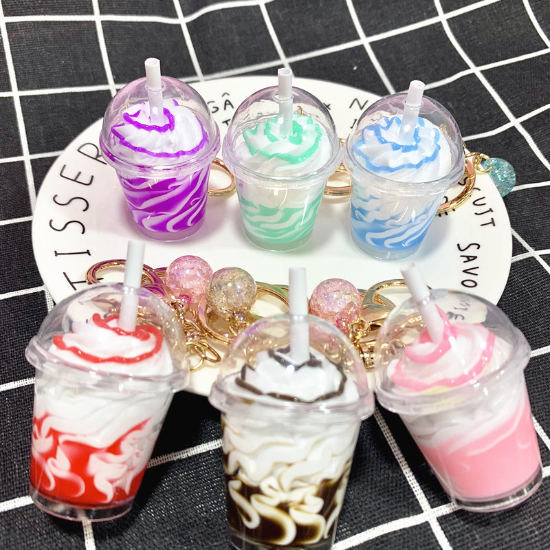 

Creative Unique Cream Key Chains Personality Resin sundae cup keyrings for Girl Funny Party Jewelry Christmas Gifts