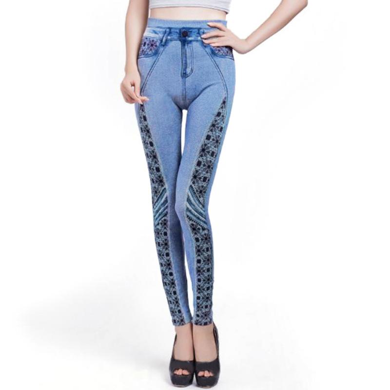

Womens Stretchy Sport Leggings Skinny Print Leggings High Waist Trousers Ladies Slim Pencil Pants Seamless Denim Jeans 2020, Blue
