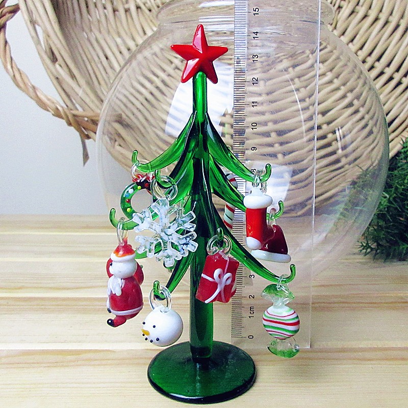

Custom hand made Murano glass crafts Christmas tree Figurines ornaments simulation Christmas home Decoration pendant gift 15cm
