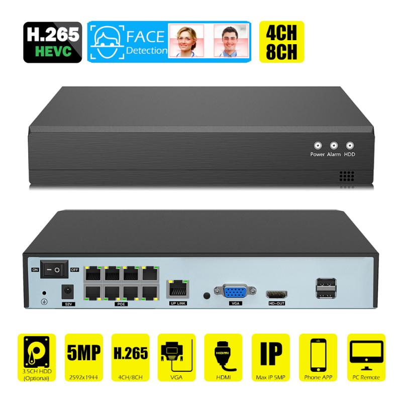 

Face detection H.265 8ch*5MP 4ch/8ch PoE Network Video Recorder Surveillance PoE NVR 4/8Channel For HD 5MP/1080P IP Camera ONVIF