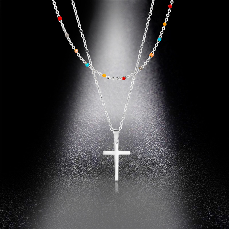 

New European and American Products Double Cross Color-preserving Neck Chain Stainless Steel Chain Hot Cross Necklace Female