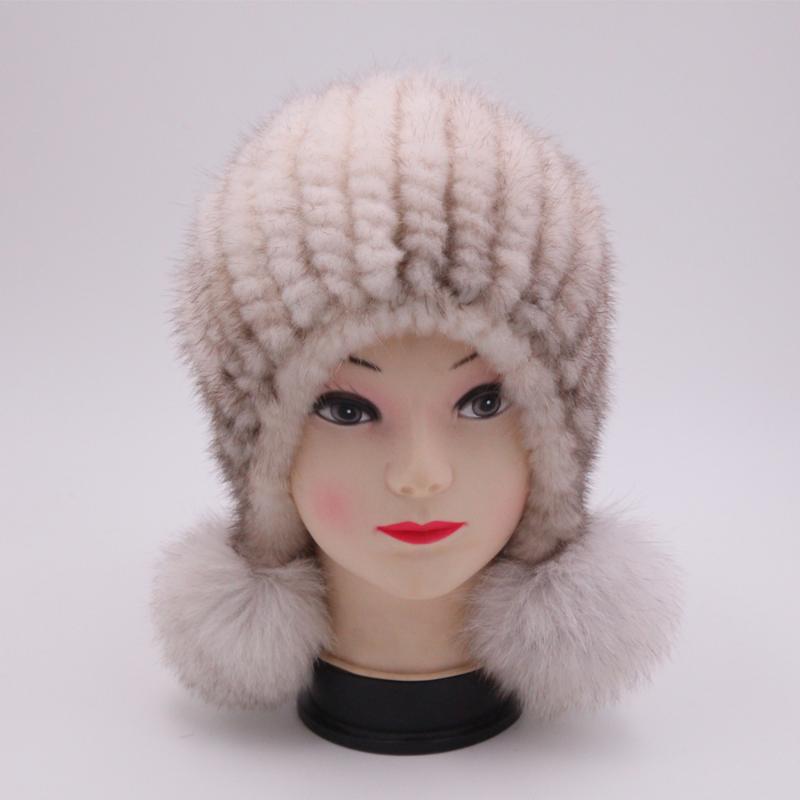 

Natural fur hat for women Real and fur Handmade Winter Female cap Genuine Lined Beanies big pompom hats