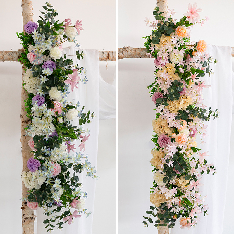 

Customized T-stage road arch artificial flower wall wedding party decor props arch flower arrangement row silk flowers, Blue