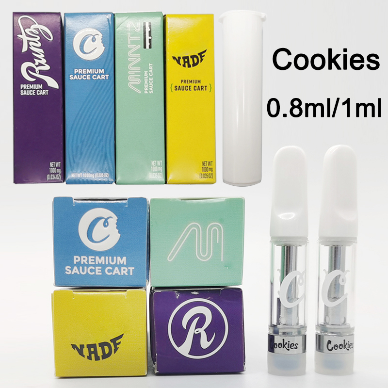 

Cookies Vape Pen Cartridges Colorful Packaging Box Atomizers .8ml/1ml Ceramic 510 Thread Thick Oil Premium Sauce Carts Empty Glass Tanks Vaporizer Pens