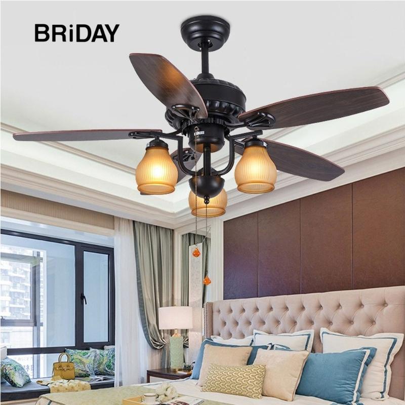 

42 inch retro fan bedroom decor ceiling fans with lights ventilator lamp Reversible Home FixtuSilent Motor five blade
