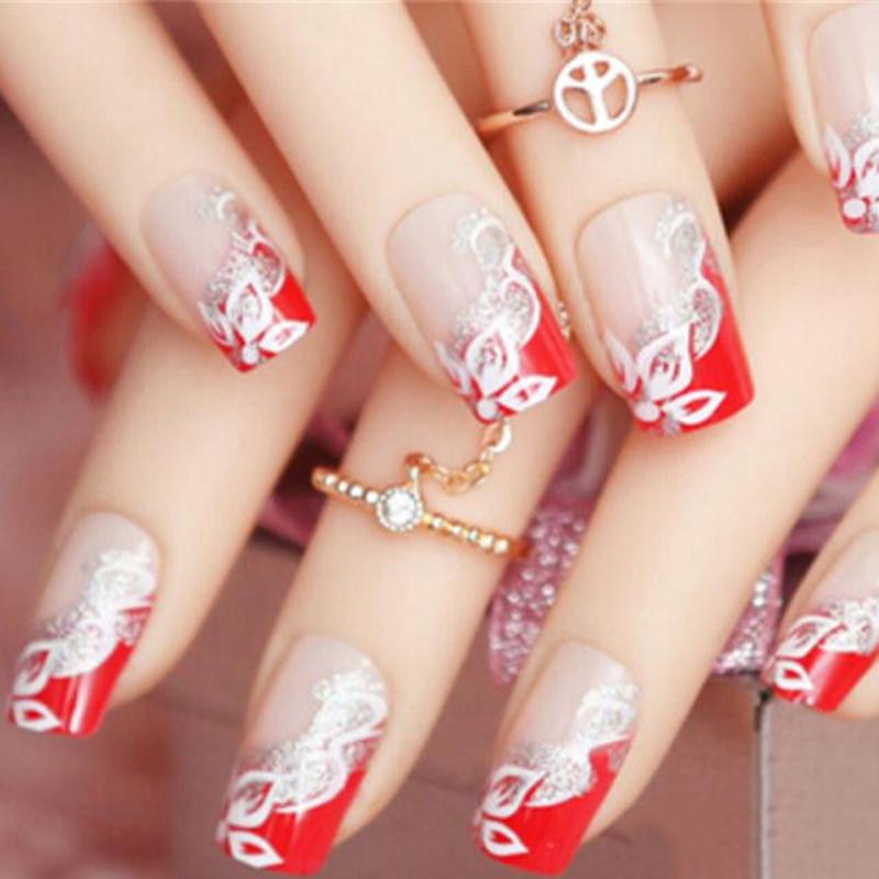 

24 PCS Acrylic False Nails Full Cover Plastic Fake Nails Art Tips French Manicure Salon With Double sided adhesive nail Art