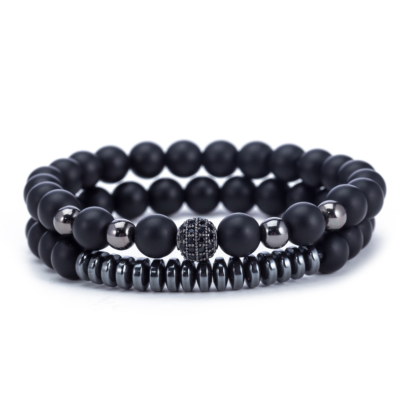 

Natural Stone Glass Beads Bracelet Set Micro Inlay Zircon Elasctic Rope Chain Bracelet Men Male Punk Vintage Jewelry