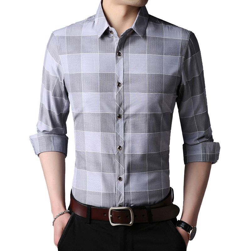 

New Fashion Plaid Shirts For Men Cotton Slim Fit Long Sleeve Shirt Men High Quality Dress Shirt Casual Mens Streetwear E056, Blue