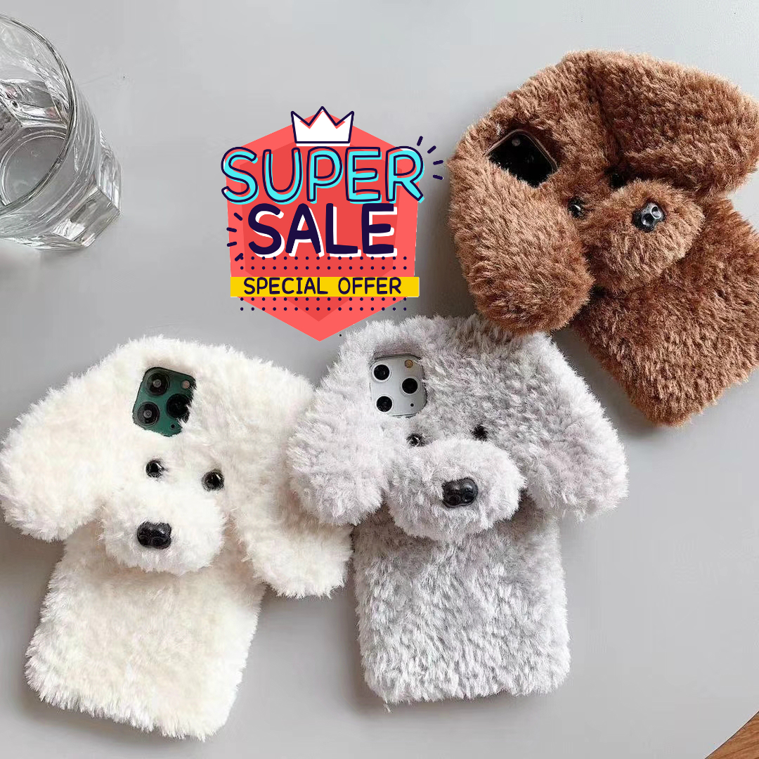 

Lovely Fluffy Plush Brown Dog Warm Phone Cases For iPhone 12 11 Pro Max 6 6S 7 8 Plus X XS XR Xs Max Cases Soft Fundas Coque, Pink