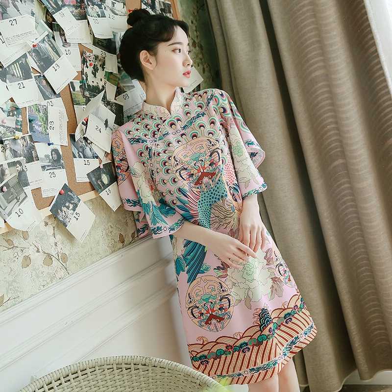 

2020 Summer Pink Young Girls Dresses Elegant Fashion Loose Chinese New Year Traditional Improved Cheongsam Qipao Women's Clothes