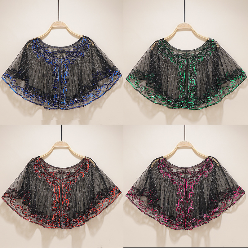 

2020 Women's Fashion New Sequins with Clothes Shawl Mesh Small Dress Short Banquet Vest Sequin Evening Dress Prom Shawl