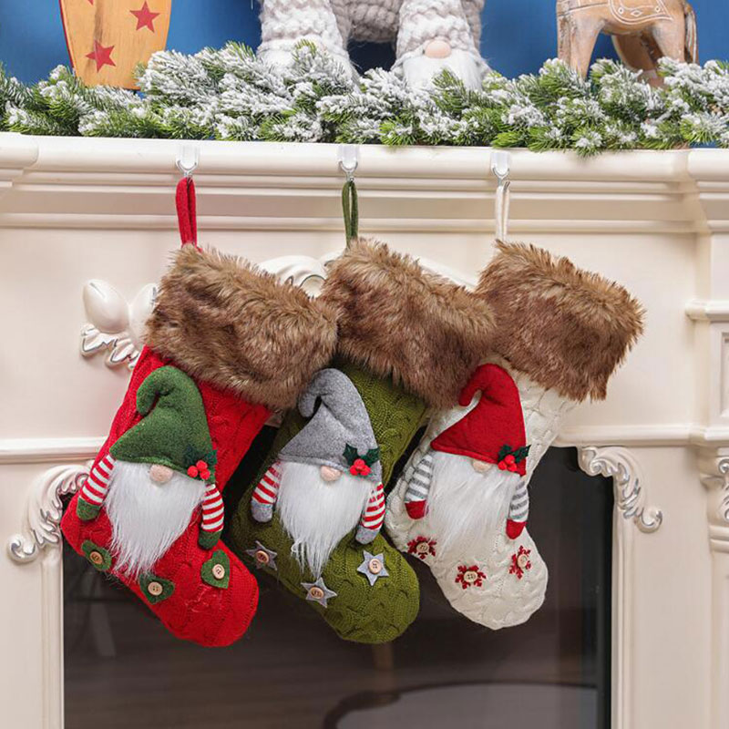 

Large Christmas Stockings Knitted Faceless Santa Gnome Doll Sock Xmas Candy Gift Bag Christmas Tree Pendant