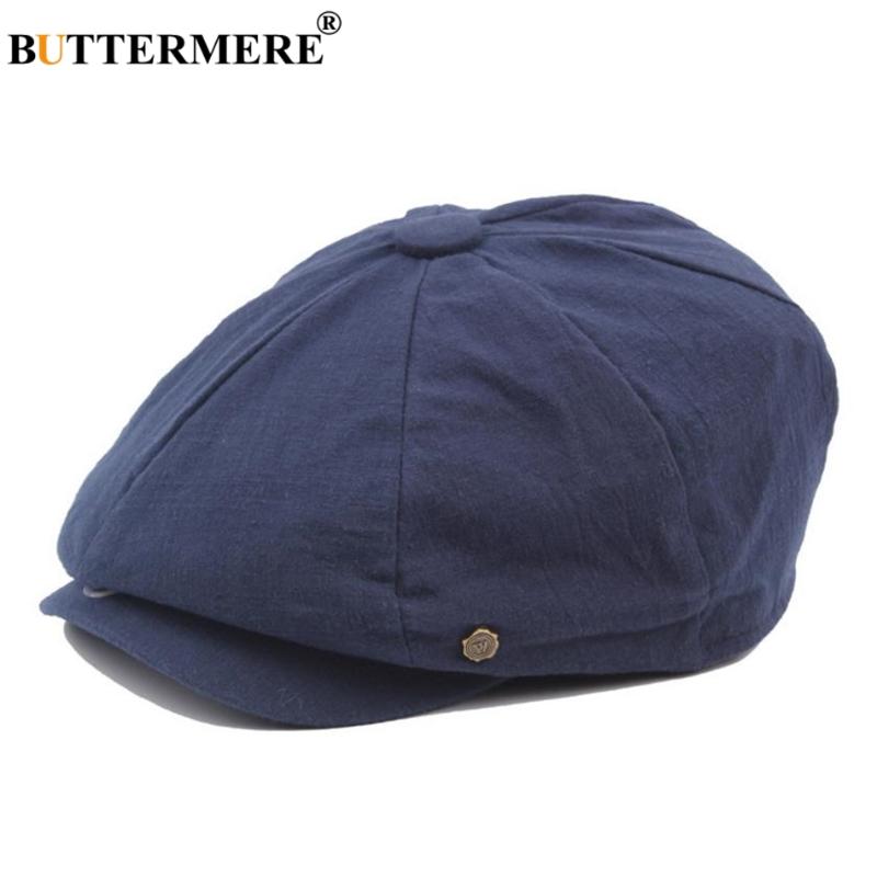 

BUTTERMERE Cotton Newsboy Cap Men Women Octagonal Hat Navy Solid Spring Vintage Newspaper Caps 2020 New Korean Painters Beret, Black