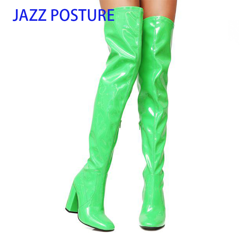 

Sexy Party Shoes Woman Over The Knee Boots Girls Dress High-Heel Women Boots Bright Patent Leather Long 43 z688, Green