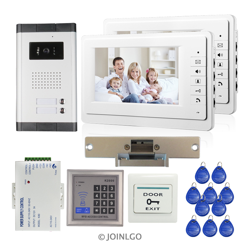 

7'' Monitor Video Door Phone Intercom System IR Night Vision Camera Doorbell RFID Access Control Unlock for 2 3 4 Apartment