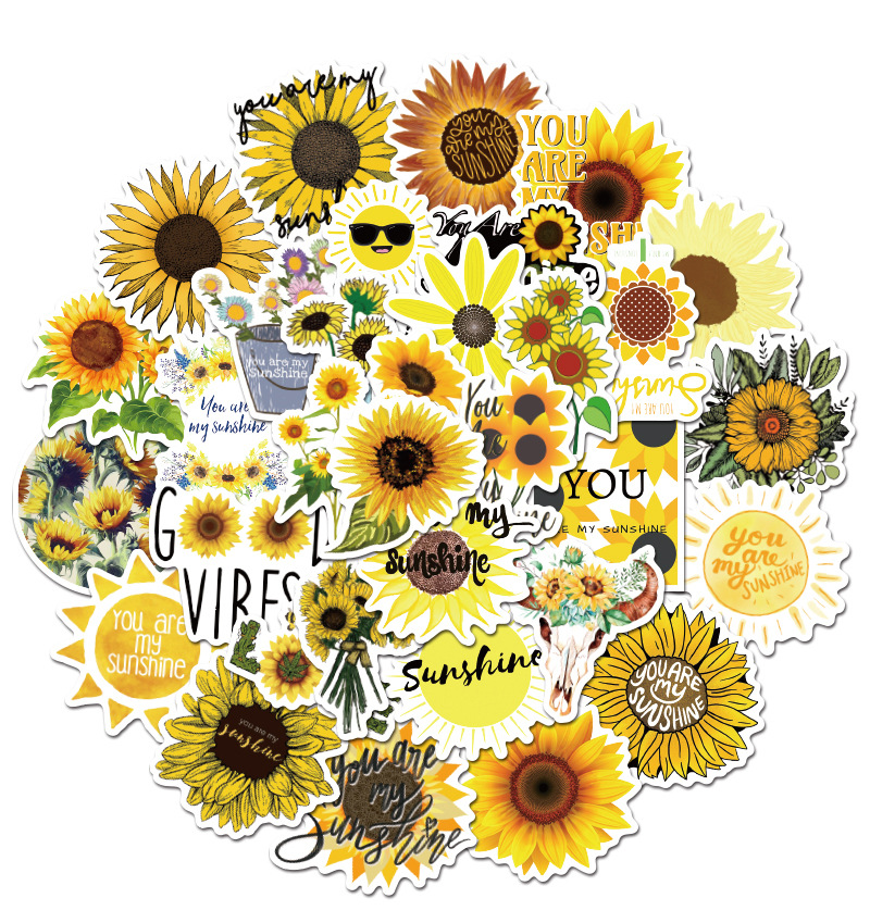 

50Pcs Sunflower You are my sunshine Sticker Non-random Graffiti Car Bike Luggage Sticker Laptop Skateboard Motor Water Bottle Vinyl Decal, Multi-color