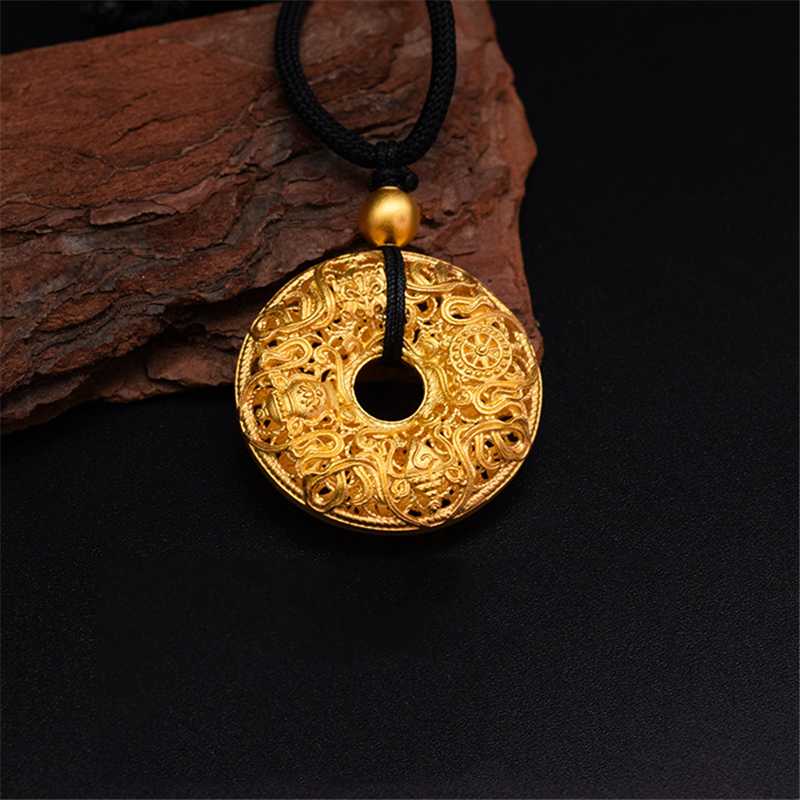 

Laos gold-plated 3D gold-colored handmade necklace Ancient law inheritance of the old gold Buddhist eight treasures safety buckl