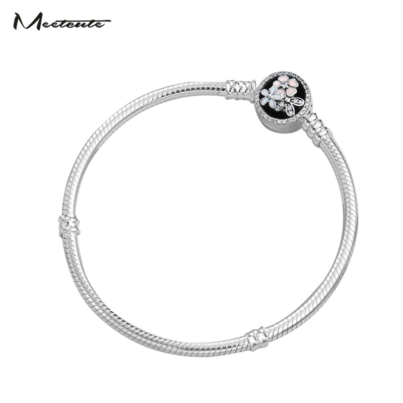 

Meetcute Classic Silver Plated Copper Bracelet Daisy Cherry Buckle Full Cubic Zirconia Button Diy Bracelets & Bangles For Women