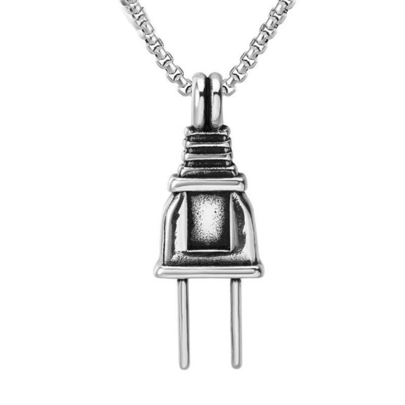 

Stainless Steel Vintage Plug Pendant Necklace Men's Fashion Punk Rock Hip Hop Plug Necklaces Jewelry Gift For Him