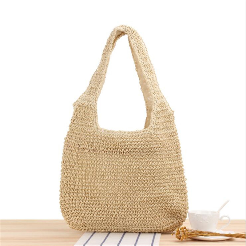 

2020 women handmade straw shoulder bags large size handbags totes casual hollow out beach holiday bag drop shipping LXG69, Beige