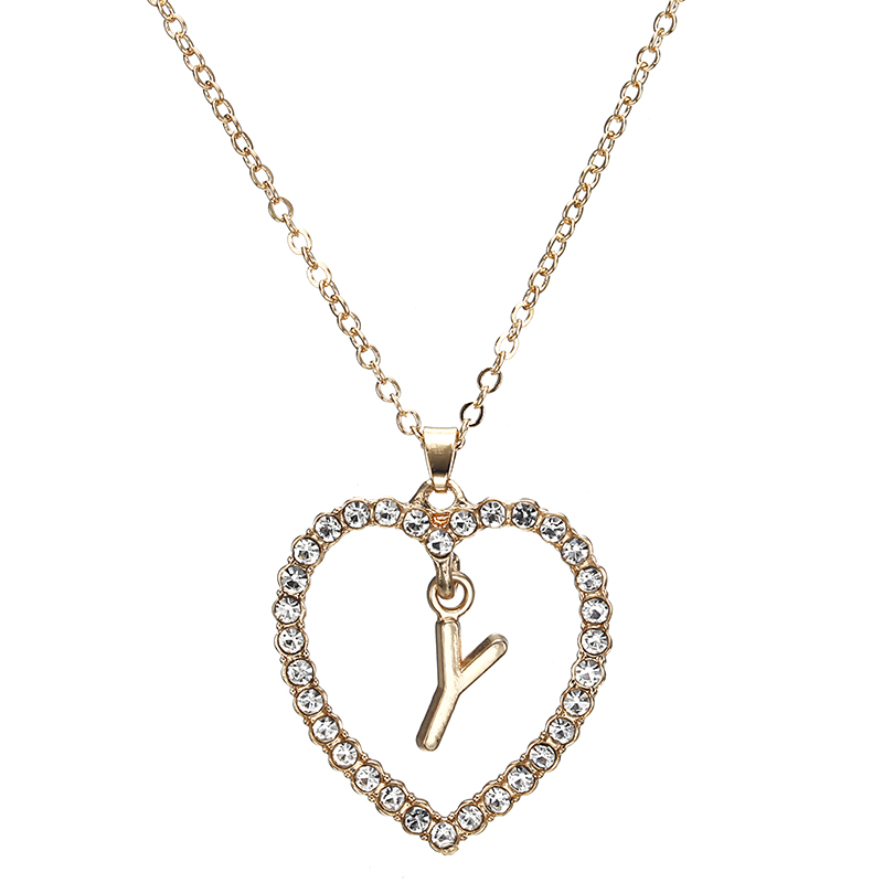 

2020 Simple gold Color love heart necklaces & pendants double Rhinestone choker necklace women statement jewelry Bijoux x1