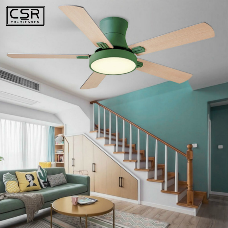 

Nordic Creative Ceiling Fans 5 Blad Solid Wood Fan Ceiling Fans Lamps with Lights for Living Room Home LED Dimming Light 220V