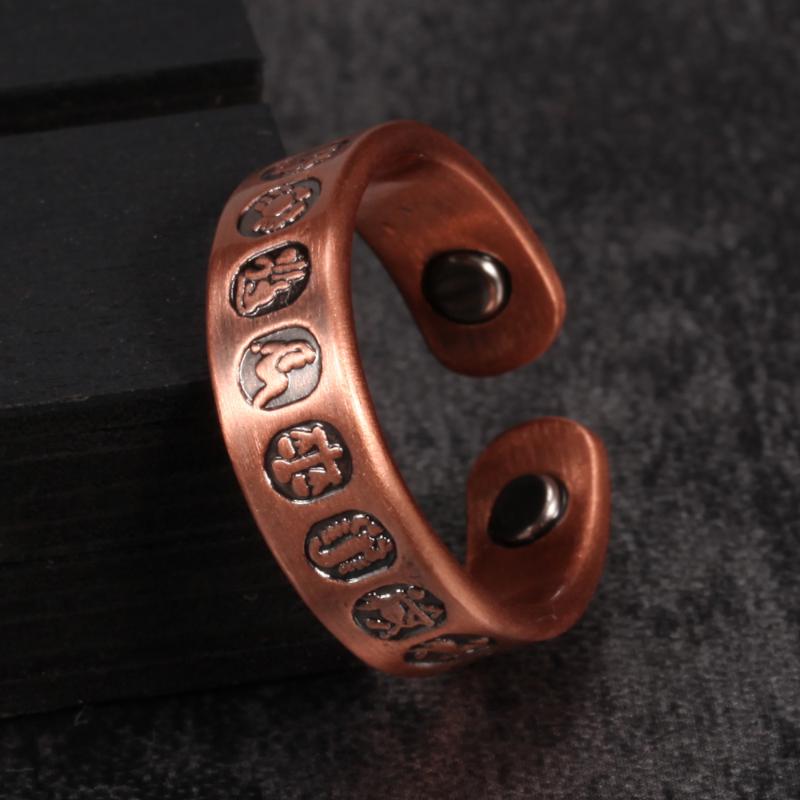 

Vinterly Finger Ring Men Vintage 12 Constellation Health Magnetic Rings Arthritis Pure Copper Open Cuff Rings Adjustable Jewelry
