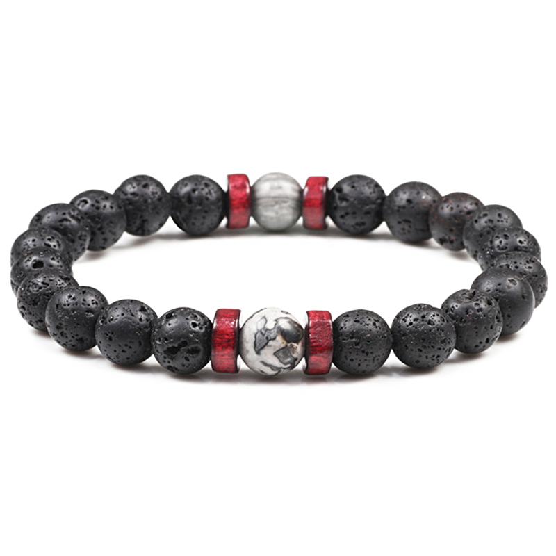 

Natural Stone Bracelet Black Lava Stone Beaded Fashion Men Wooden Bead Charm Bracelets Women Prayer Balance High Quality Jewelry