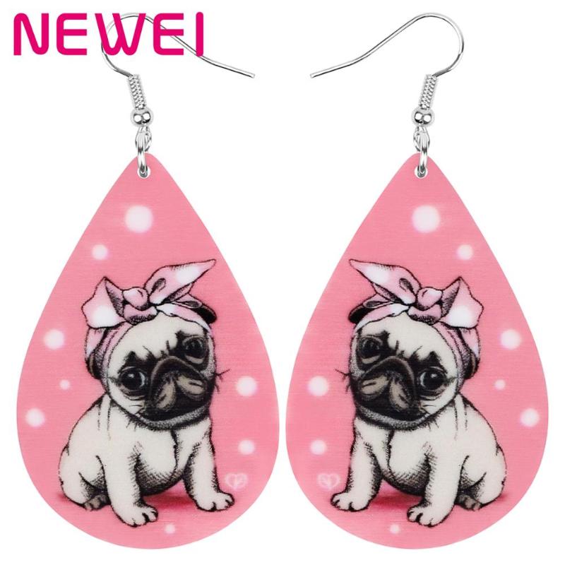 

NEWEI Acrylic Teardrop Anime Headband Pugdog Dog Earrings Animal Drop Dangle Jewelry For Women Girls Teens Kid Charms Party Gift
