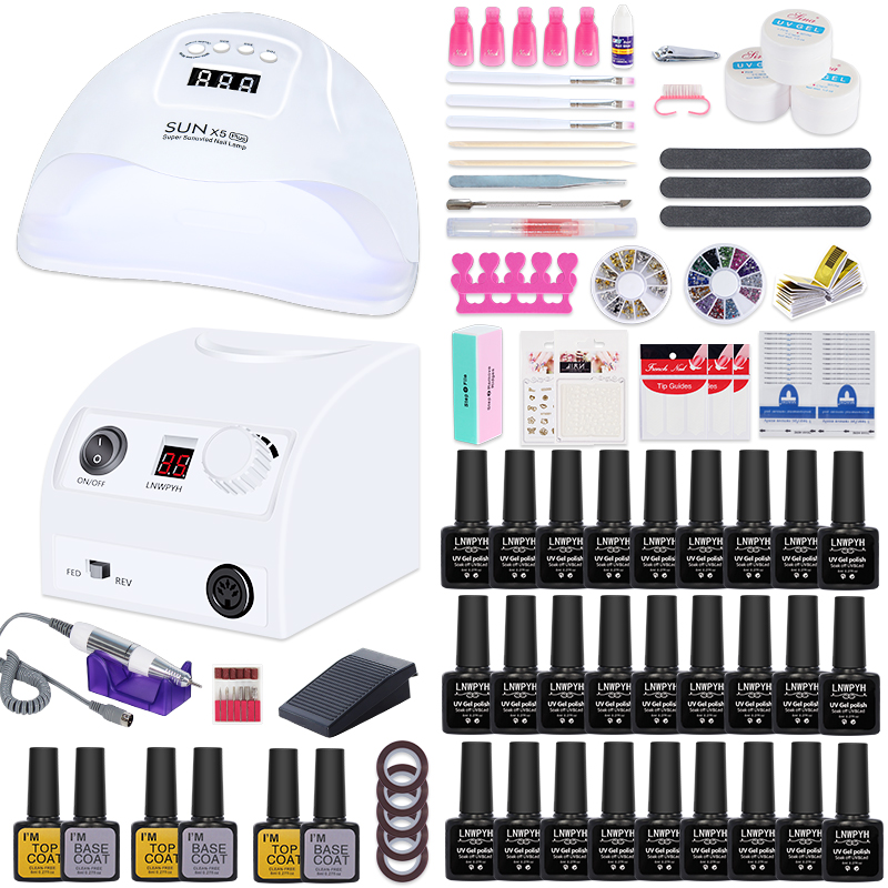 

Manicure Set With 54W/24W Nail Drying Lamp Nail Set 35000RPM drill Machine 27/12/10 Color Gel Polish Kit Tools