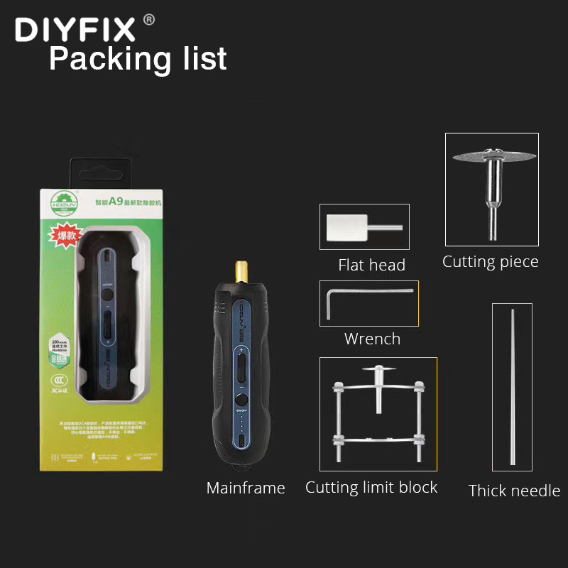 

DIYFIX A9 Rechargeable Glue Removal With Cutting Griding OCA Dry Glue Cleaning Machine For Mobile Phone Screen Repair Hand Tool