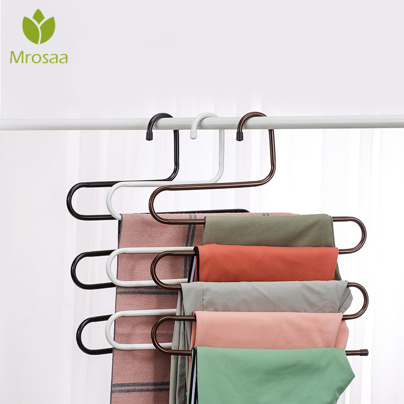 

Stainless Steel Wardrobe Storage S Type Pants Trousers Hanger Multi Layers Clothing Towel Storage Rack Closet Space Saver